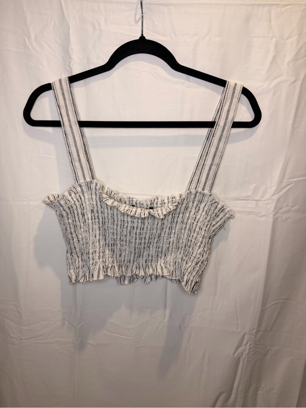 Rewash White and Black Smocked Ruffle Crop Top